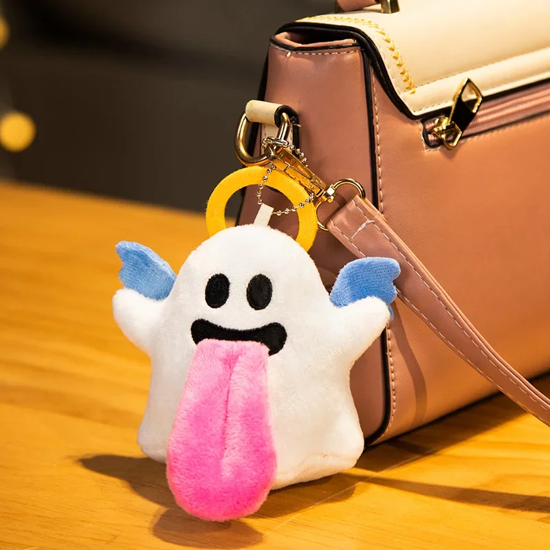 Kawaii Cartoon Tongue Ghost Plush Keychain 10cm Soft Stuffed Plushie Doll Toys for Kids Girls Student Women Bag Pendant Gifts