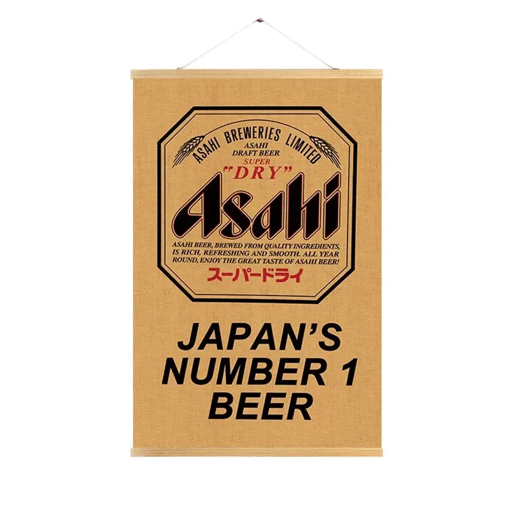 Asahi Beer Vintage Fabric Wall Hanging Poster, Japanese Style Art Decor for Izakaya Sushi Restaurant B&B Hotel Cafe Bar Home Din