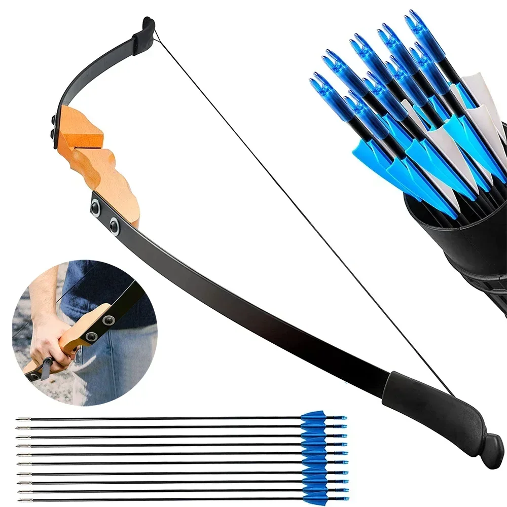 51 Inche 30/40LBS Recvurve/Straight Bow Split Fiberglass Arrow Entry Bow With Arrows For Children Youth Archery Hunting Shooting