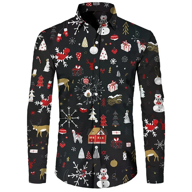 2024 Western style shirt full print Christmas shirt long sleeved high-end men's shirt fashionable daily street 3D printing hot s