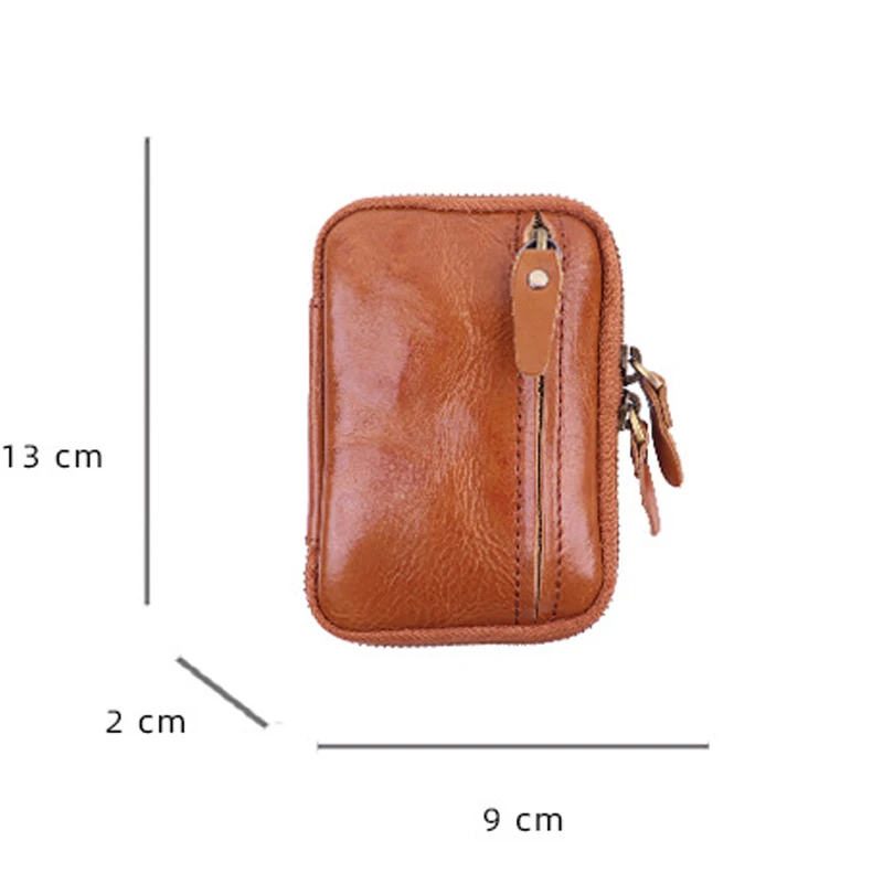 Schlüsseltasche aus echtem Rindsleder, einfarbig, quadratisch, für Karten, Schlüssel, Organizer, Schlüsselanhänger, Retro-Geldbörse, Vintage-Schlüsseletui mit Reißverschluss