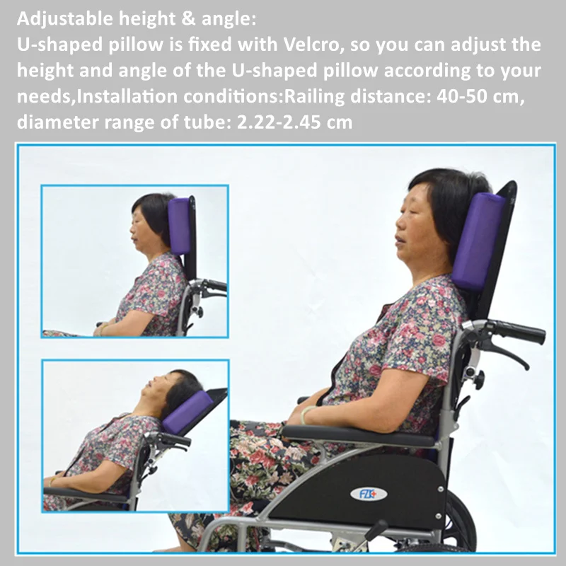 Universal Wheelchair Headrest Backrest Neck Support,U Type Pillow Adjustable Angle Low Repulsion Breathable