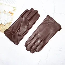 Men's Single Leather Unlined Touch Screen Sheepskin Gloves Thin Motorcycle Riding Four Seasons Car Driving Driver Finger Gloves