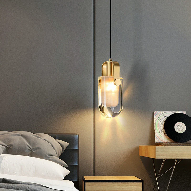 

Modern Copper Hanging Light Luxury Crystal Bedside Pendant Light Creative Decor Small Chandelier For Dining Room Living Hall Bar