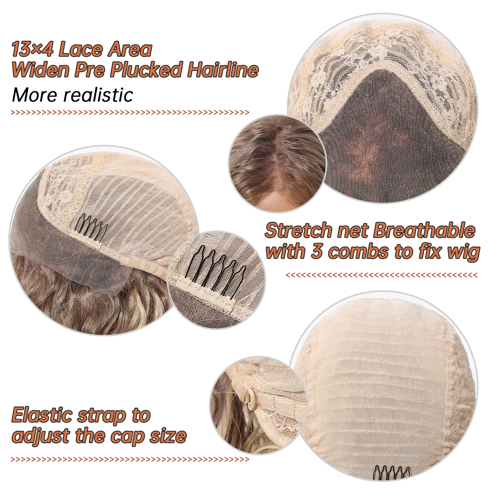 HAIRCUBE Honey Blonde Curly 13x4 Lace Front Wig for Women Ombre Dark Roots Heat Resistant Synthetic Hair Daily Cosplay Party Use