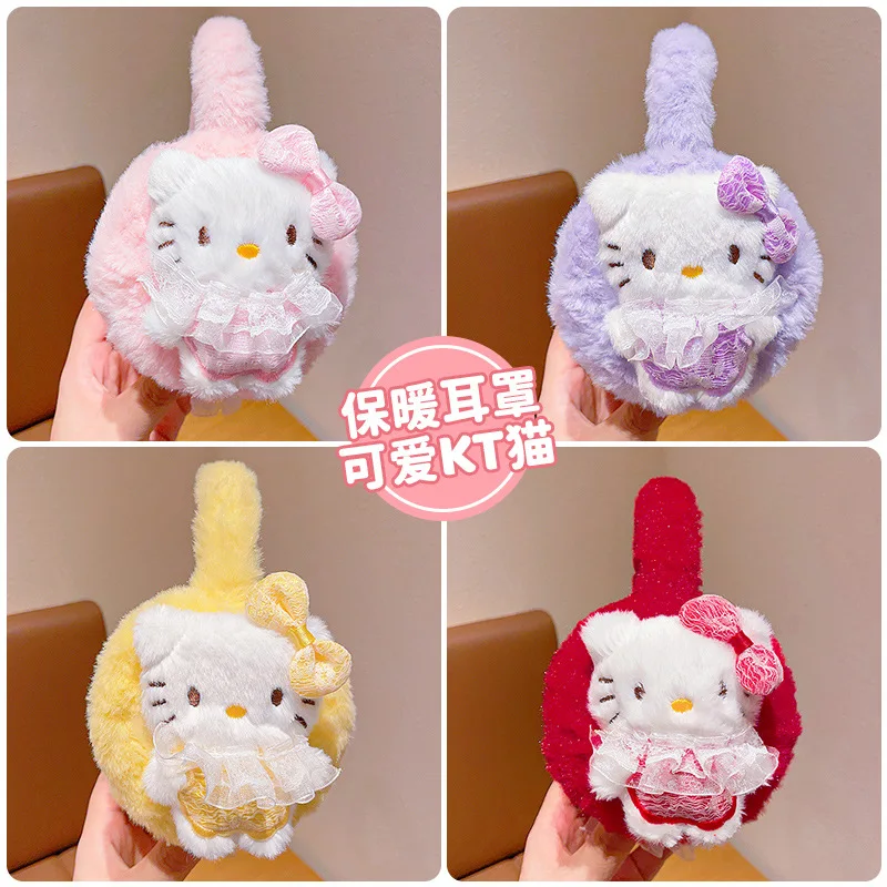 

Зимние теплые складные наушники на тему Hello Kitty для защиты от холода, предотвращения мороза, ветрозащитные милые уши для езды на велосипеде