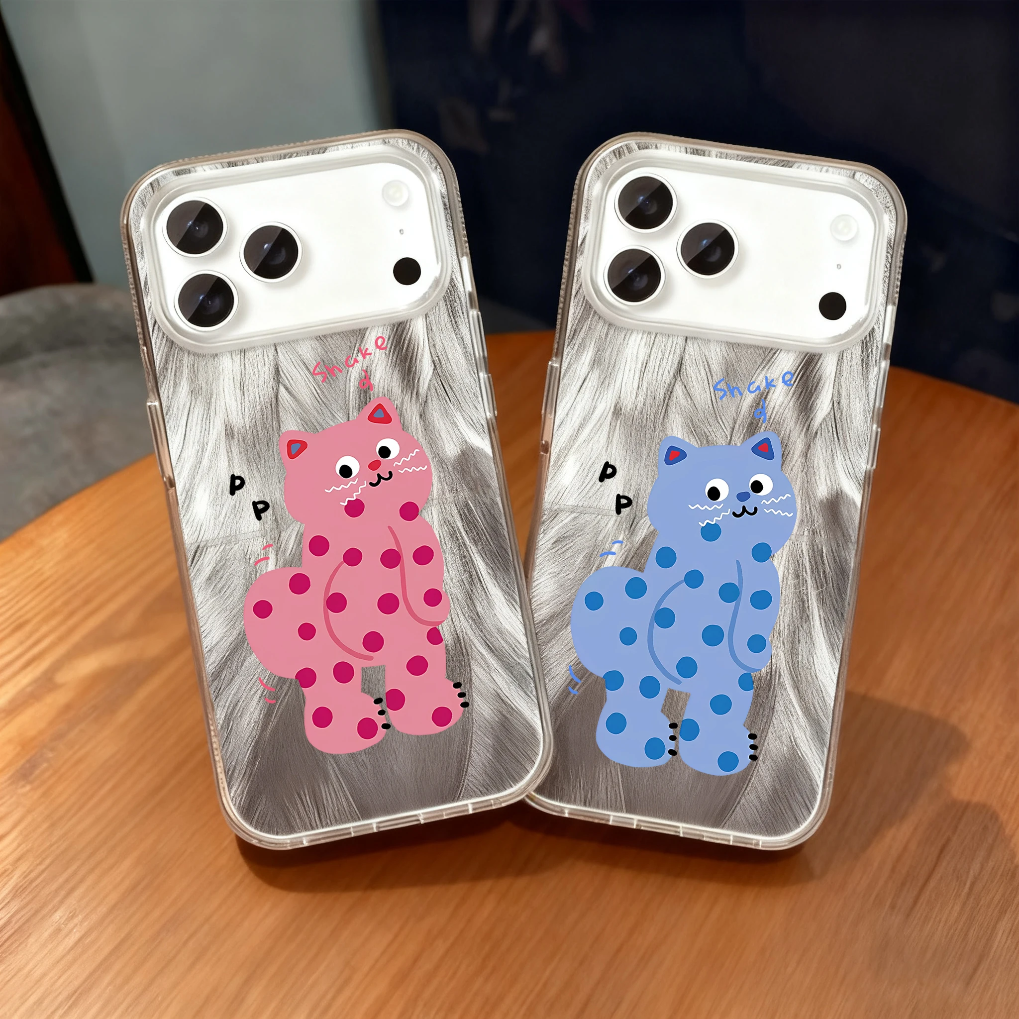 

Blue Pink Spotted Cartoon Cat Phone Case For Samsung Galaxy S23 S24 S25 Ultra S21 S22 FE Plus A55 A54 A53 A33 A34 A35 A15 Cover