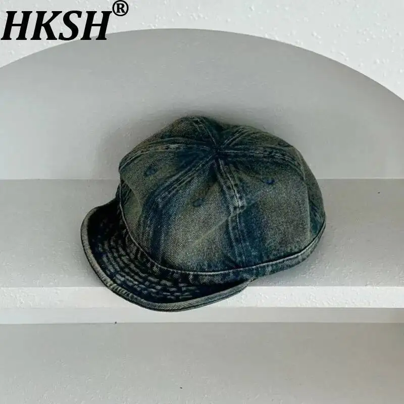 

HKSH Women Hat Tide Simple Solid Color Washed Denim Short Brim Trendy Personalized Embroidery Baseball Cap Spring Summer HK23609