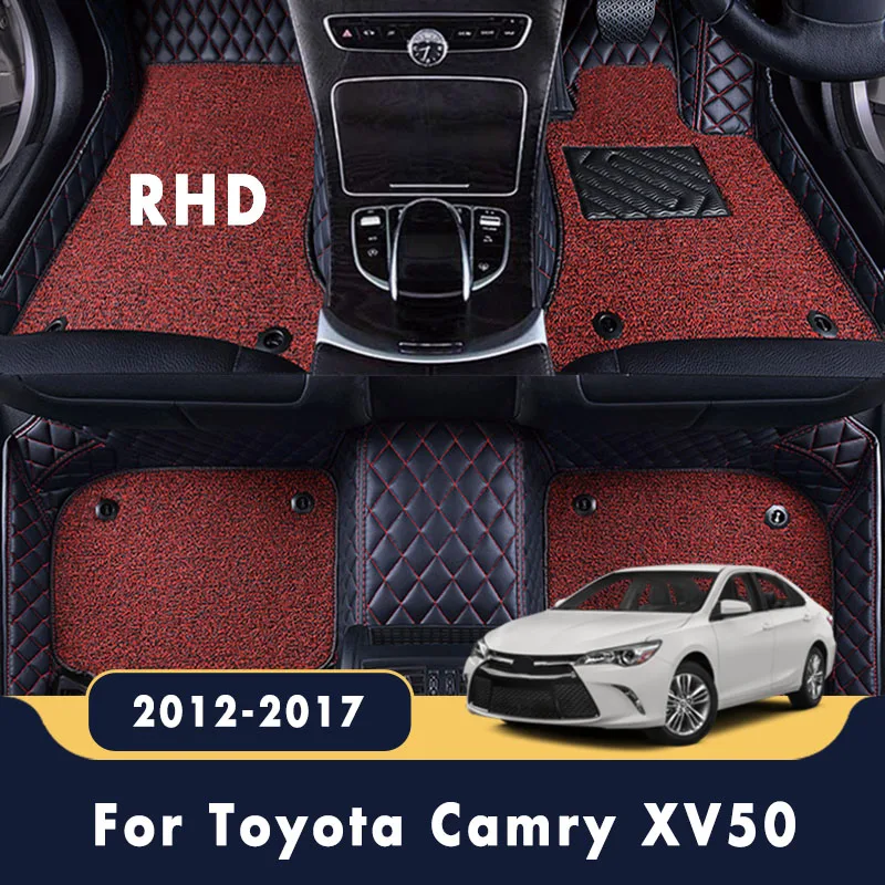 

RHD Car Floor Mats Carpets For Toyota Camry XV50 2017 2016 2015 2014 2013 2012 Auto Double Layer Wire Loop Custom Leather Rugs