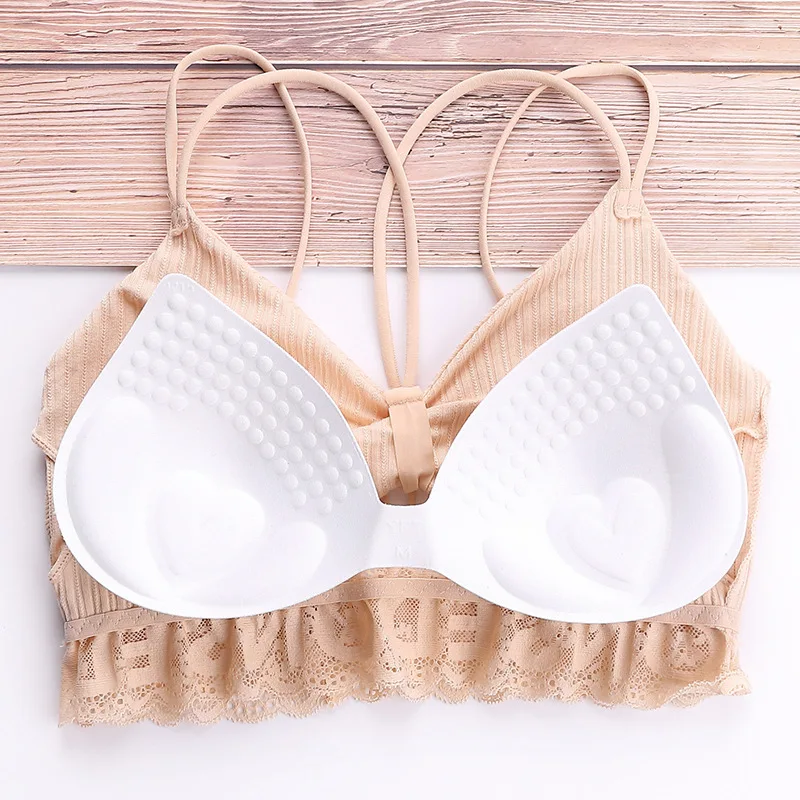 Soutien-gorge en dentelle à rayures filetées pour fille, bretelles spaghetti, lettres anglaises, enveloppé poitrine, beauté dos, sous-vêtements de sport, sexy