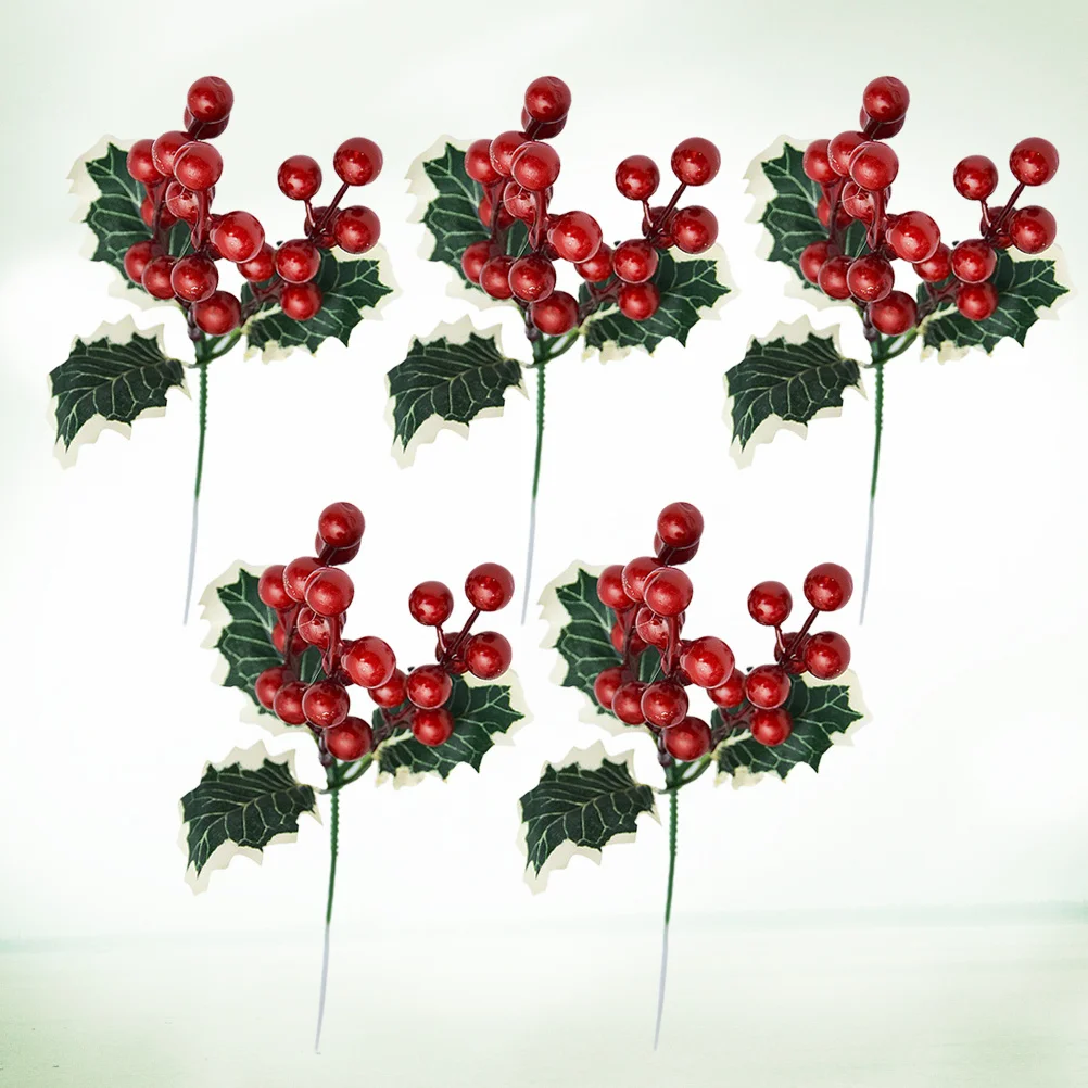 

5Pcs Xmas Red Berry Artificial Pine Needle Plant Mini Decoration Realistic Simulation Fake Flower for Table Party