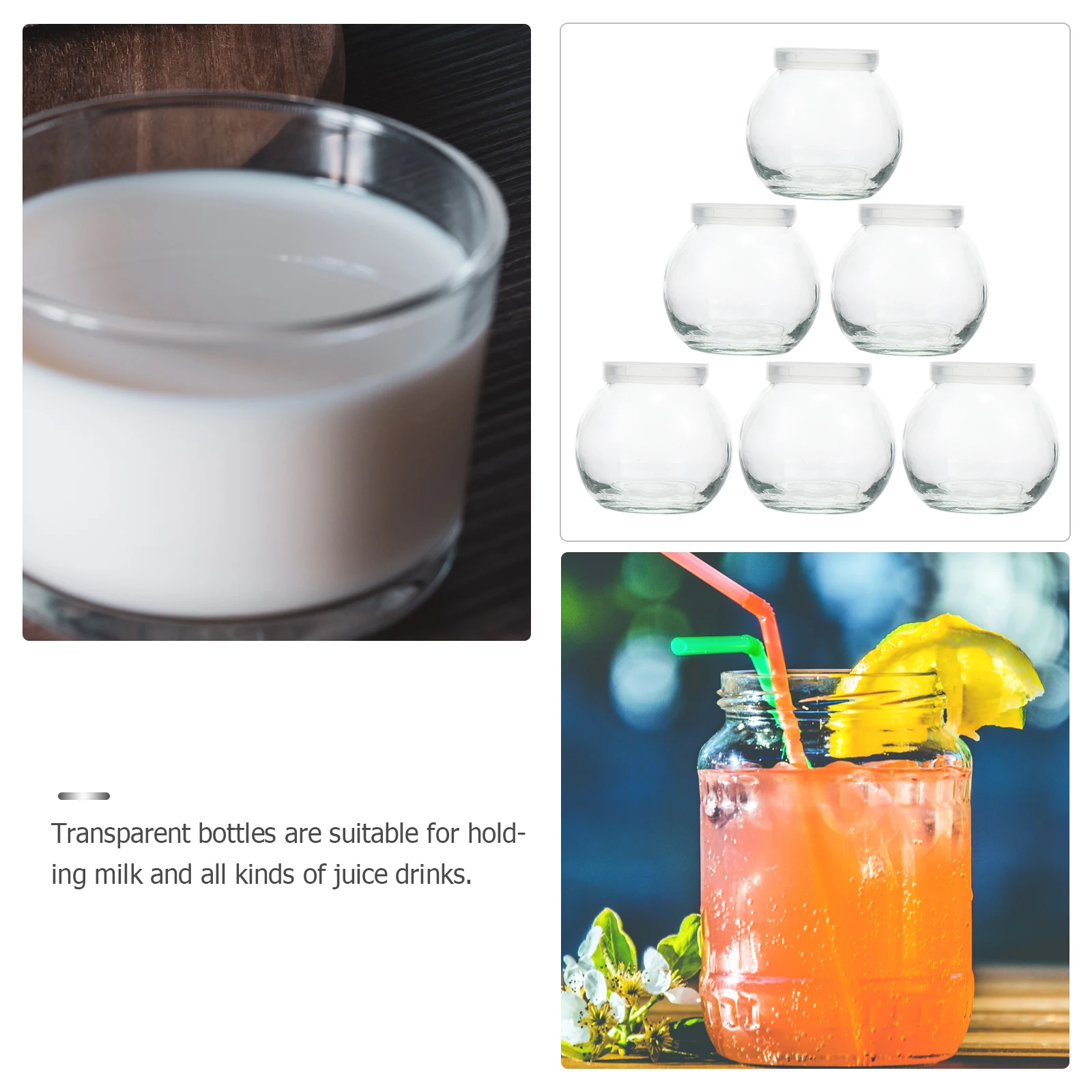 

6Pcs Glass Pudding Bottles Yogurt Jars Reusable Milk Storage Bottles Food Containers Yogurt Holders Jelly Holders