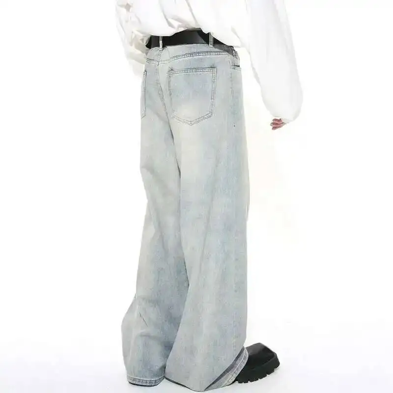 IEFB Washed Male Jeans Korean Fashion Worn Out Gradient Color