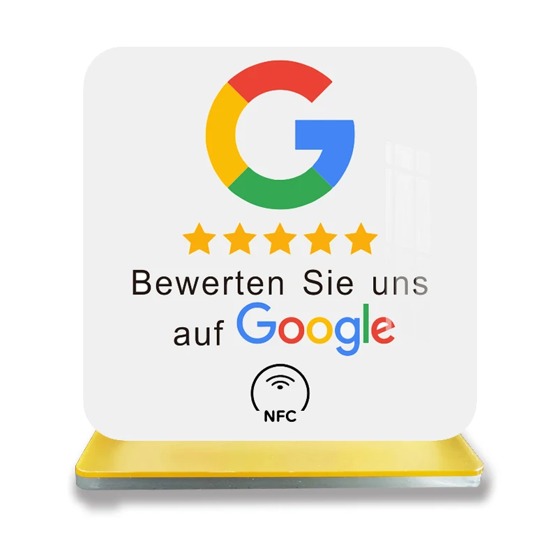 Deutsch Französisch Englisch Schreiben NFC Google Tap to Review Stand Tischdisplay für Google Bewertungen Langlebiges Acrylmaterial
