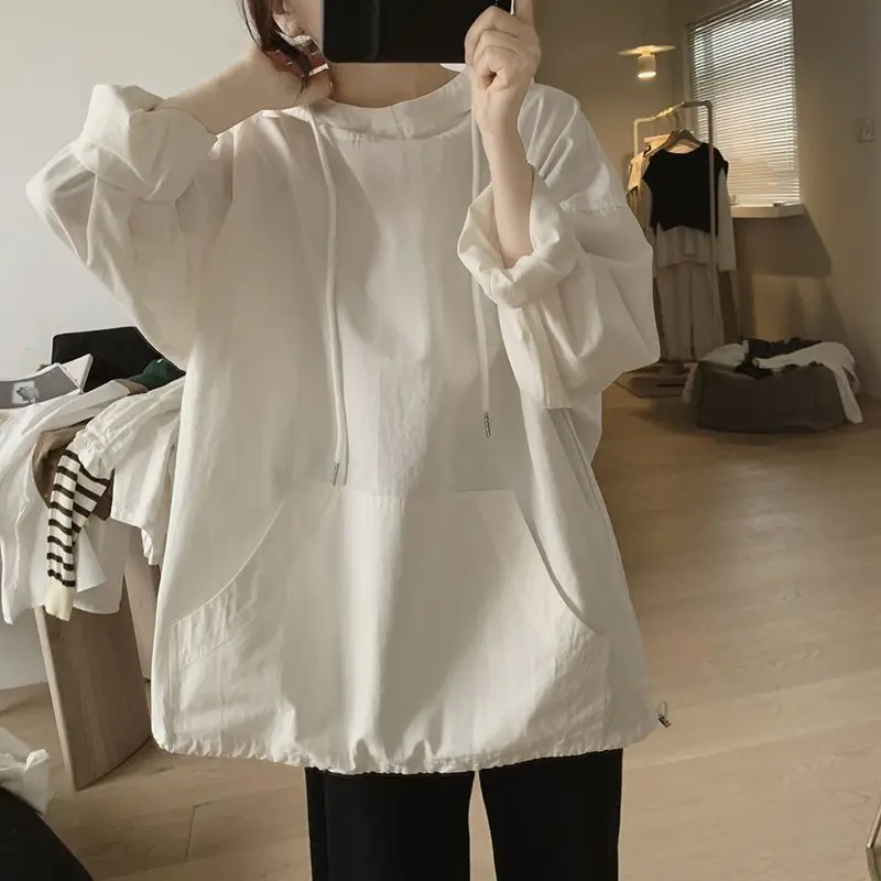 Hoodies Women L-4XL Thin Leisure Student Loose Pockets Long Sleeve Solid New Arrival Summer Sunscreen Fashion Hip Hop Streetwear