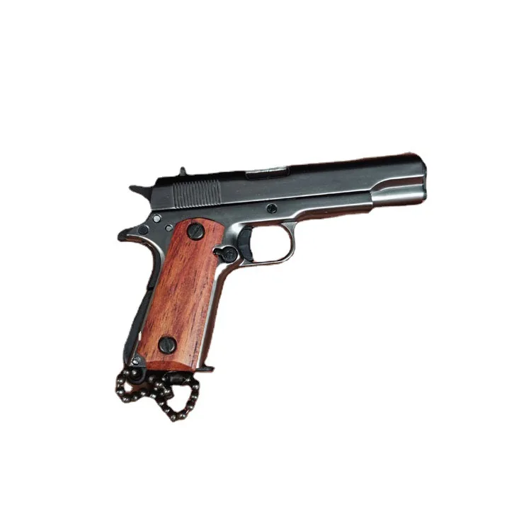 1:3 Mini Collection Charm Solid Wood Handle Gun Color Model 1911 Alloy Keychain Detachable Adult Gift 72x45x12mm