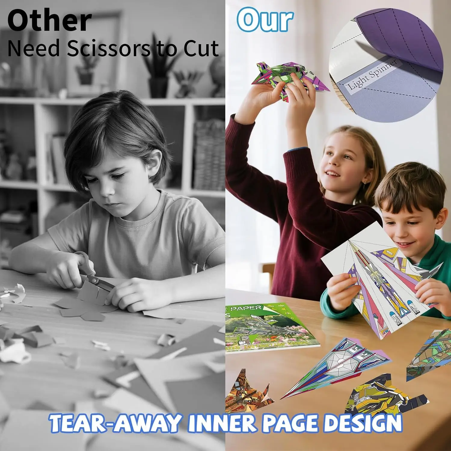 6-12세 어린이를 위한 48매 종이접기 비행기 키트, 단계별 안내가 포함된 교육용 공예 장난감