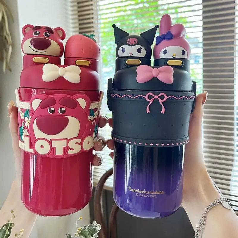 

Disney Strawberry Bear Children's Thermos Cup Girl Portable Kettle Primary School Double Drinking with Straw Bottle Birthdaygift