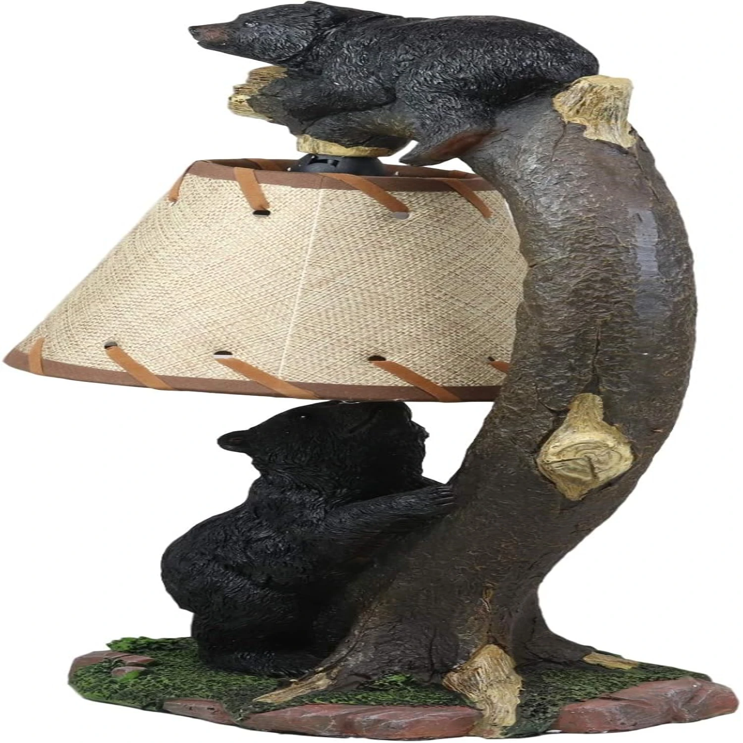 Ebros Whimsical Playful Climbing Black Bears On Bending Tree   Lamp Statue with Hanging Burlap Shade 15.75" High Wildlife Ru