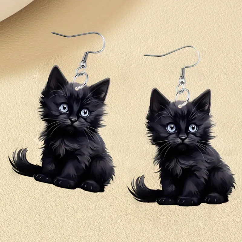 Y2K Whimsica Black Cat Dangle Earrings for Women Acrylic Niche Cute Cat Jewelry Accessories