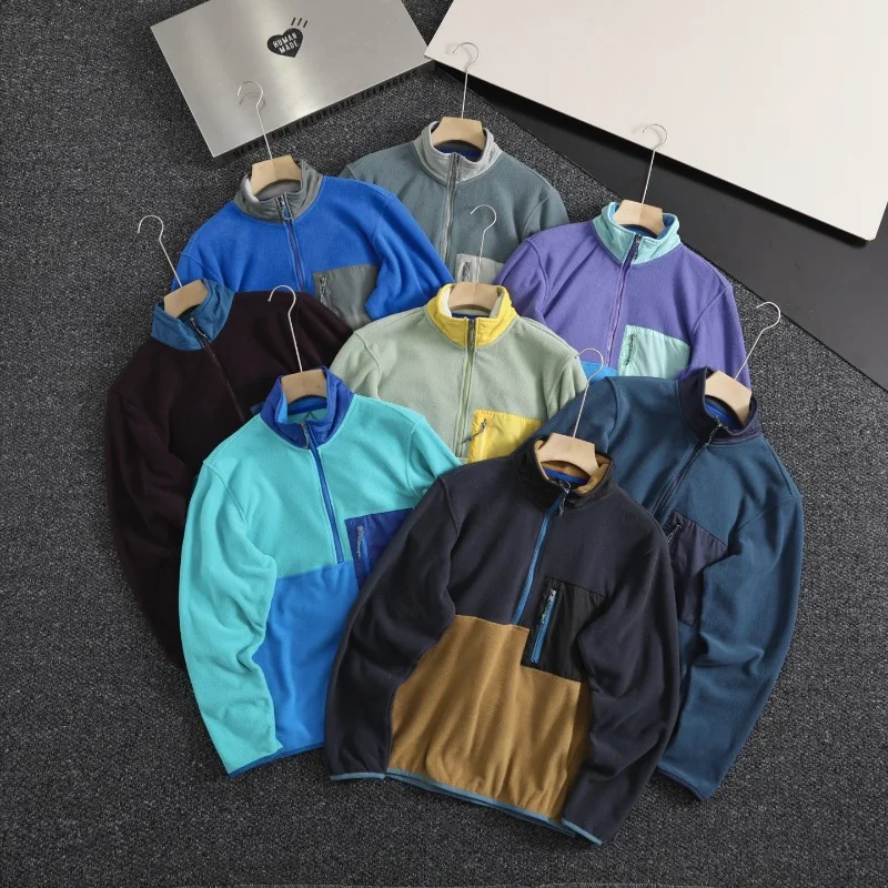 Estilo de pareja al aire libre color a juego deportes y casual cálido medio cremallera jersey sudadera de lana