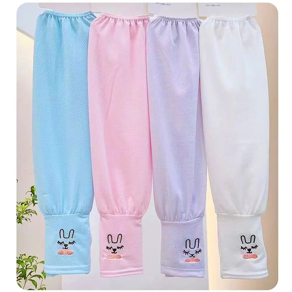 Summer Ice Silk Ice Silk Sun Protection Sleeves Loose Fit UV Protection Rabbit Ice Sleeves Rabbit Embroidery Pattern