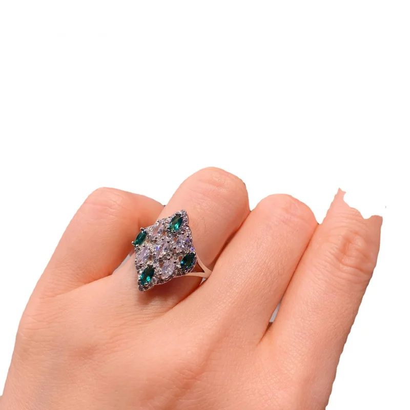 High Carbon Diamond Three-Piece Set Colorful Zircon Fashion Earrings Pendant Ring Emerald Zircon Necklace