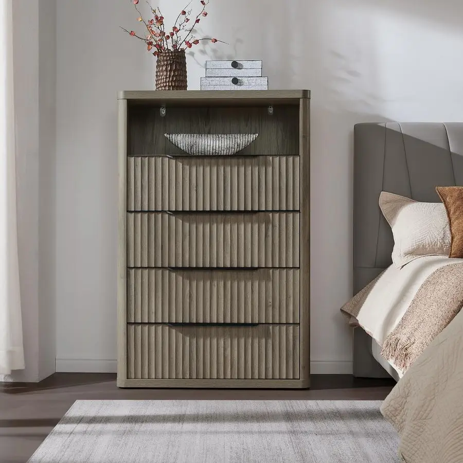 ตู้เสื้อผ้าสำหรับห้องนอน ตู้เสื้อผ้าสูง 50.7 ซม. พร้อมลิ้นชัก 4 ชั้น ตู้เสื้อผ้าขนาดใหญ่ทันสมัยสำหรับตู้เสื้อผ้า ตู้วางทีวีแบบมีร่อง