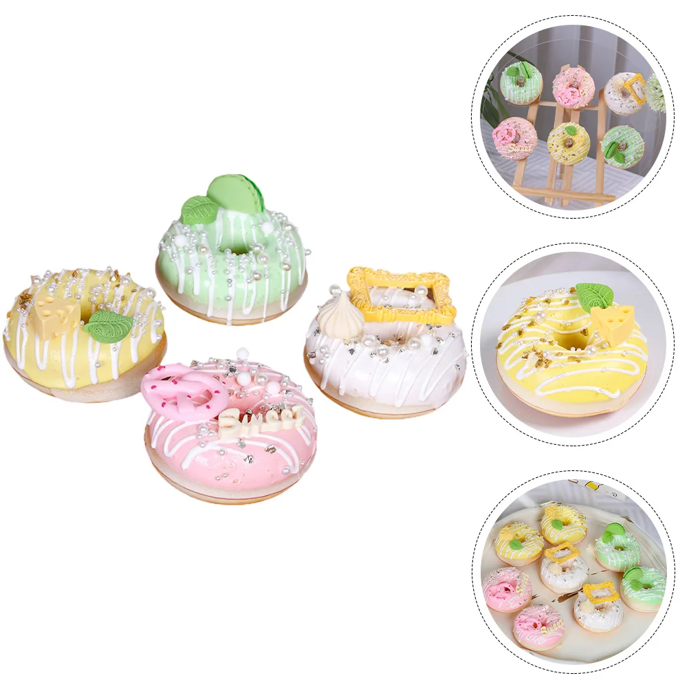 

4 Pcs Faux Colored Models Artificial Desserts Props High Grade PU Simulation Cakes Lifelike Fake Donuts Decorative Party Toys