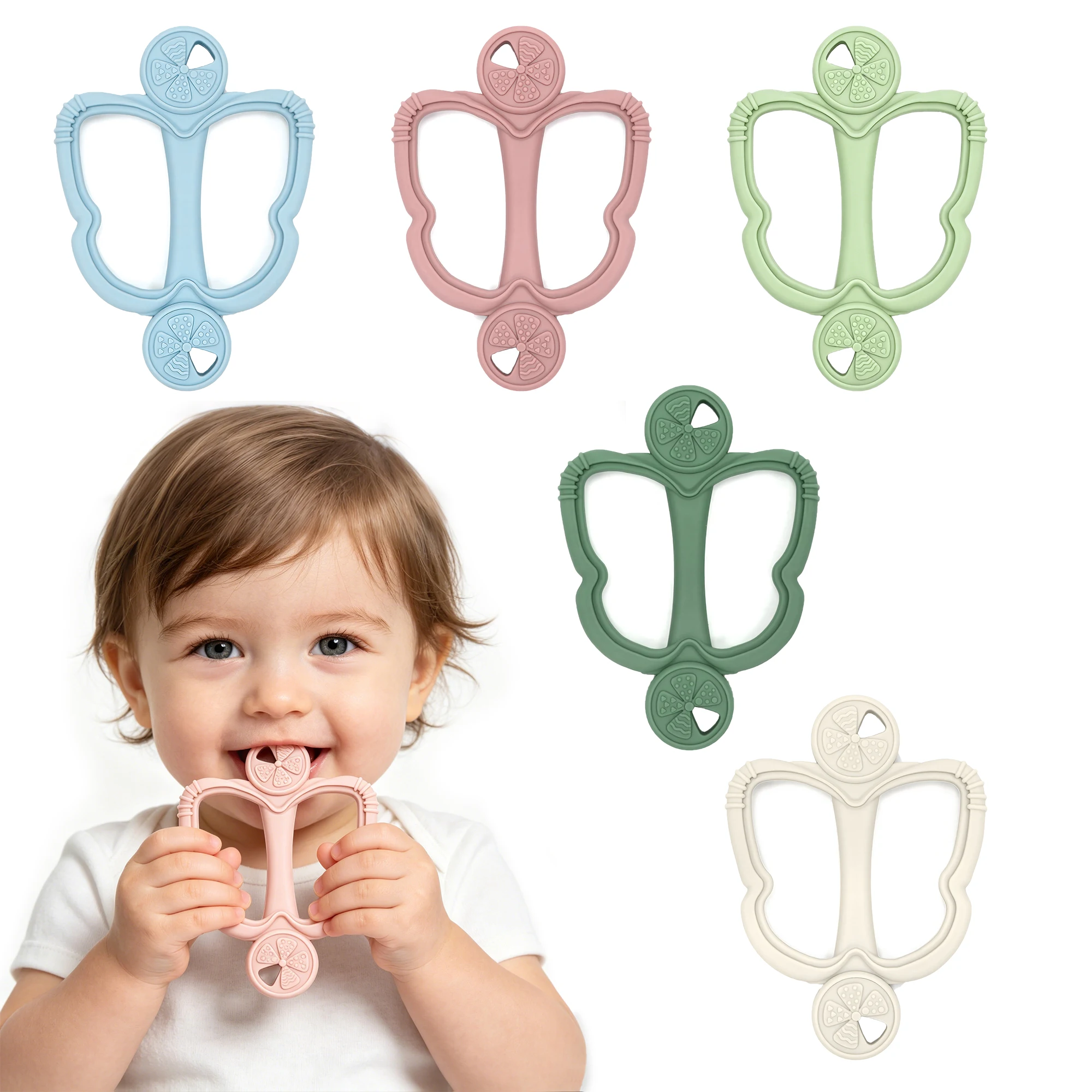 1pc Fruit Orange Silicone Teether, multi-textured with double handles, easy grip for infants, lovely baby birthday gift