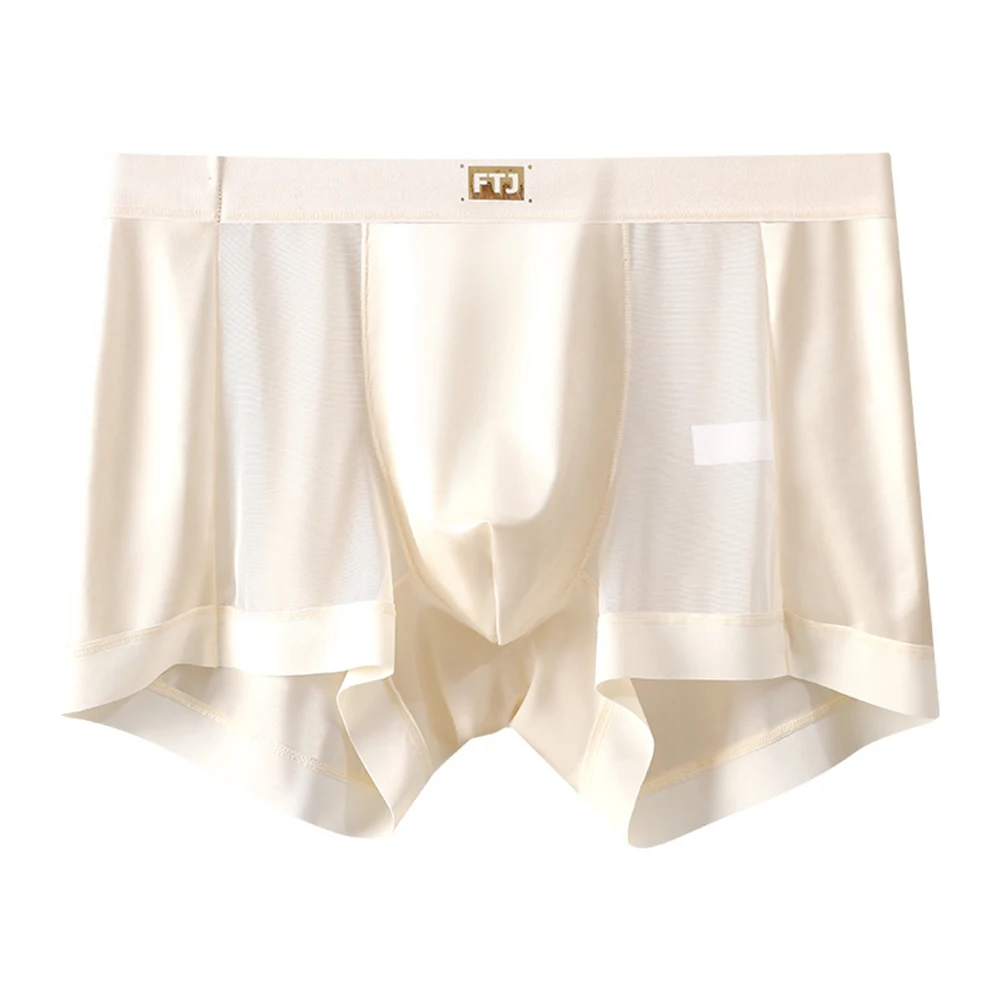 Men Shiny Satin-like Boxer Shorts Underwear Seamless Mesh Breathable U-Shaped Mesh Comfortable Men's Underpants
