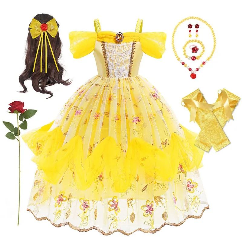 Disney Kinder Halloween Party Kleid Fantasie Mädchen Cosplay Belle Prinzessin Schönheit und Biest Karneval Ball Mädchen Kleider Geburtstags geschenk