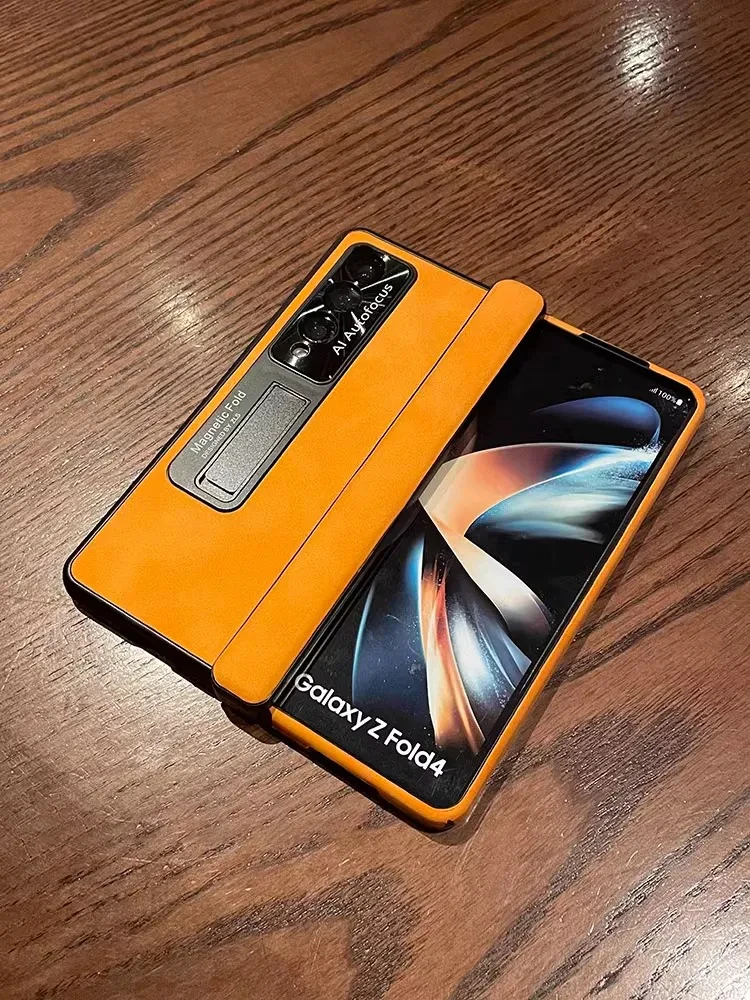 Case with Stand For Samsung Galaxy Z Fold 5 3 Fold 4 5G Magnetic Hinge Luxury Leather Screen Protector for ZFold 4 ZFold 3 Case