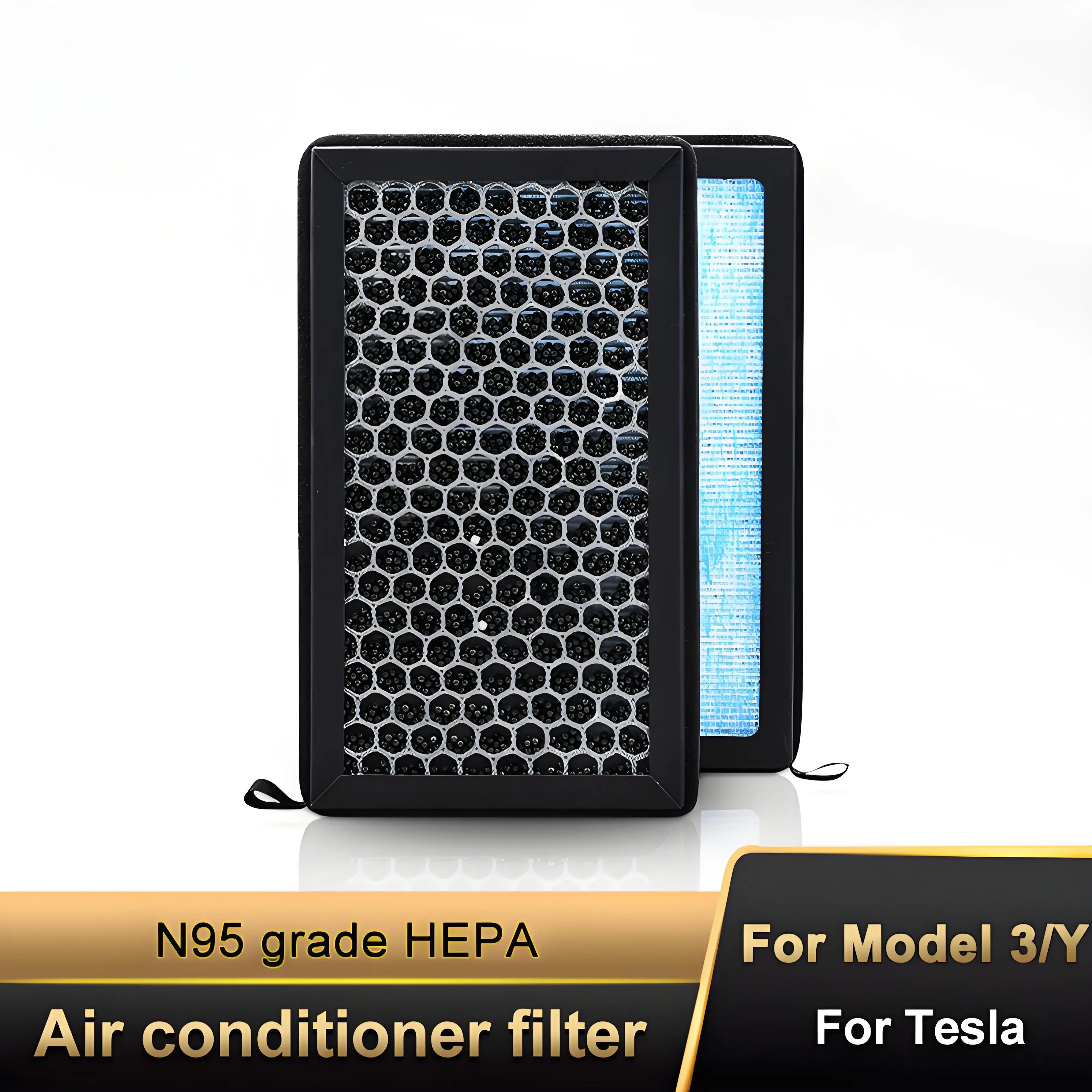 

2pcs/Set For Tesla Model 3/Y/3 Highland 2024 HEPA Activated Carbon Air Filter Air Conditioner Filter Element Replacement Kit
