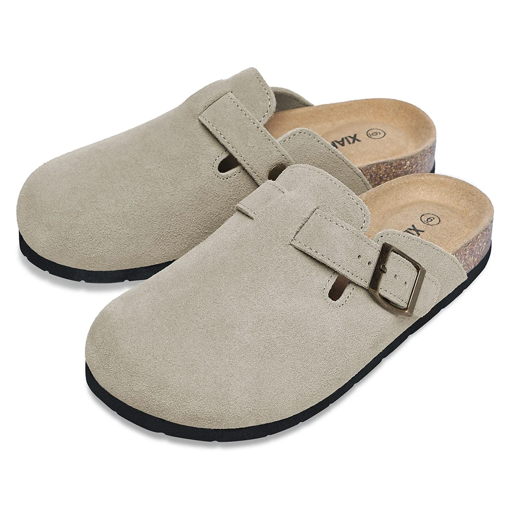 Women's Suede Clogs Shoes Adjustable Buckle Slip Casual Fashion Footbed Home Clog Falt Slippers New 2024