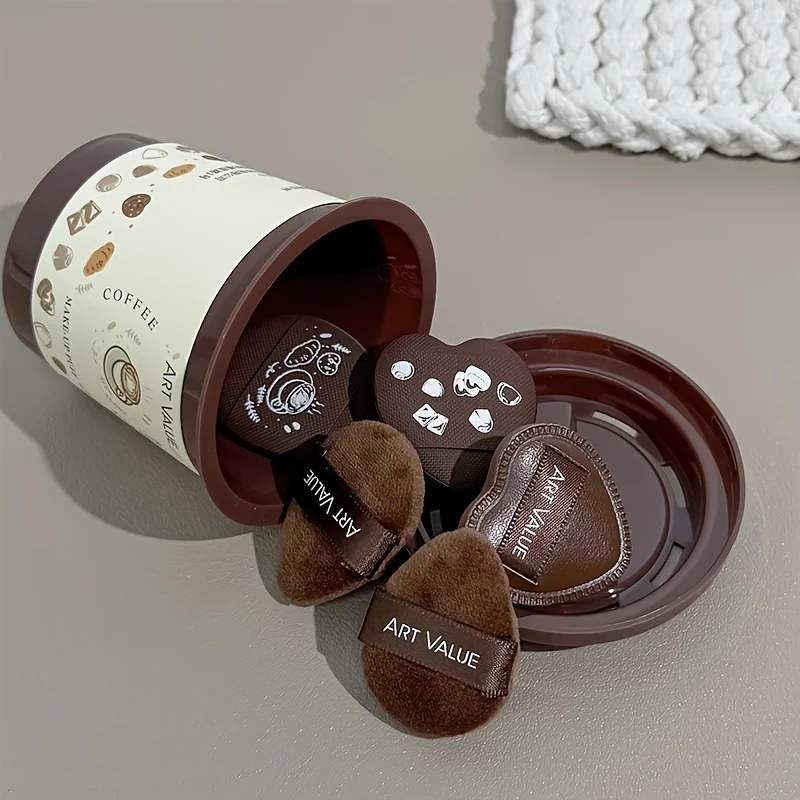 Esponjas de maquillaje para taza de café, licuadoras de belleza hipoalergénicas con forma de corazón, Mini esponja portátil de viaje para maquillaje corrector de base