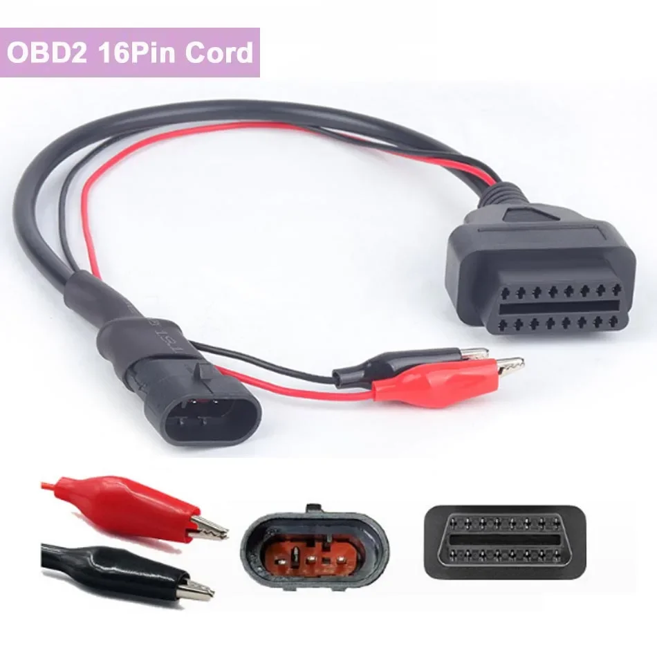 Obd 16pin Adapter for Fiat 3pin Extension Cable for Chunfeng Three-needle To OBD2 Motorcycle Adapter Cable with Crocodile Clip