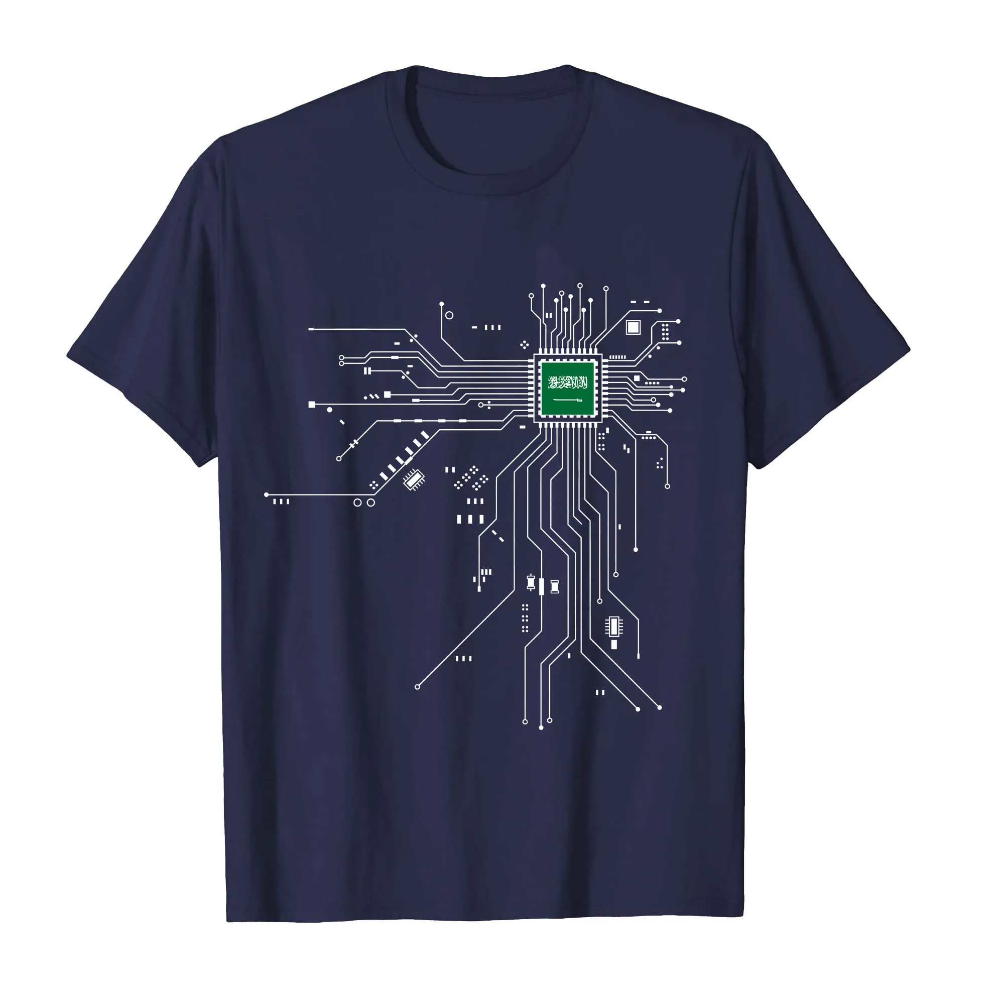 2022 Saudi Arabia sau Country Flag CPU Processor Circuit Diagram T shirts Men Women T-Shirts Tops Cotton Tees