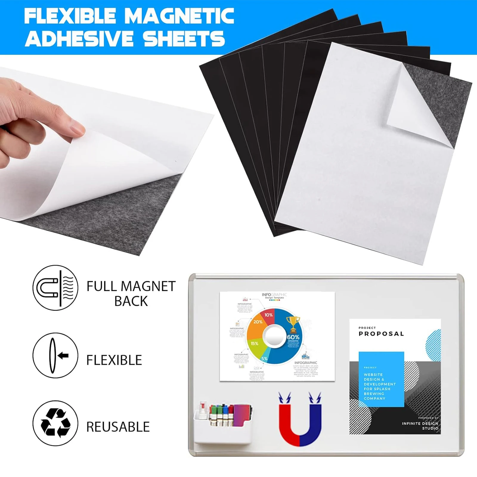 2" x 3,5 20 hojas magnéticas con respaldo adhesivo para manualidades, bricolaje - Imán autoadhesivo flexible para manualidades fuertes