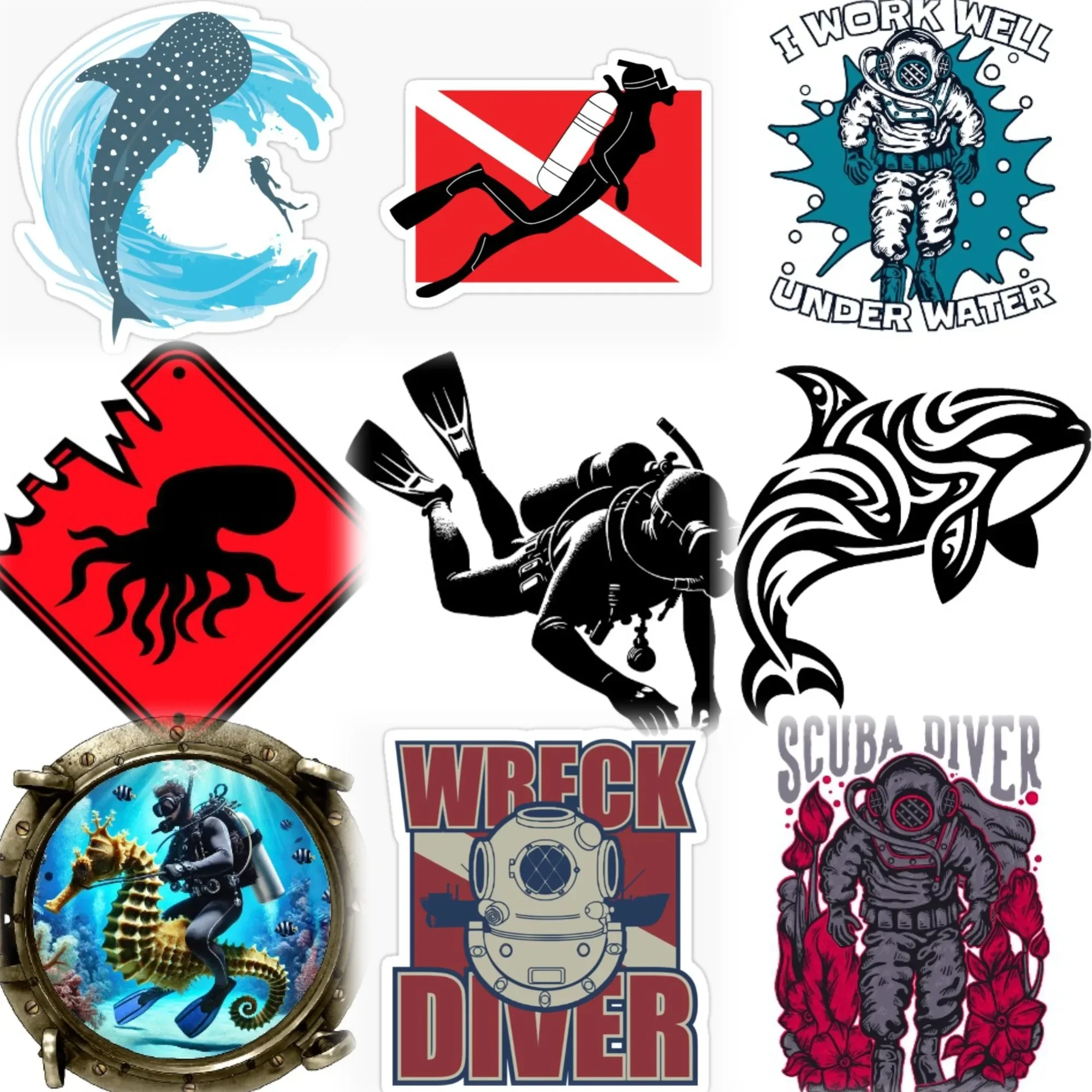 

Scuba Diver Diving Flag Fish Octopus Waterproof Stickers Accessories Customizable Size Car Van Bicycle Helmet Wall Table Decal