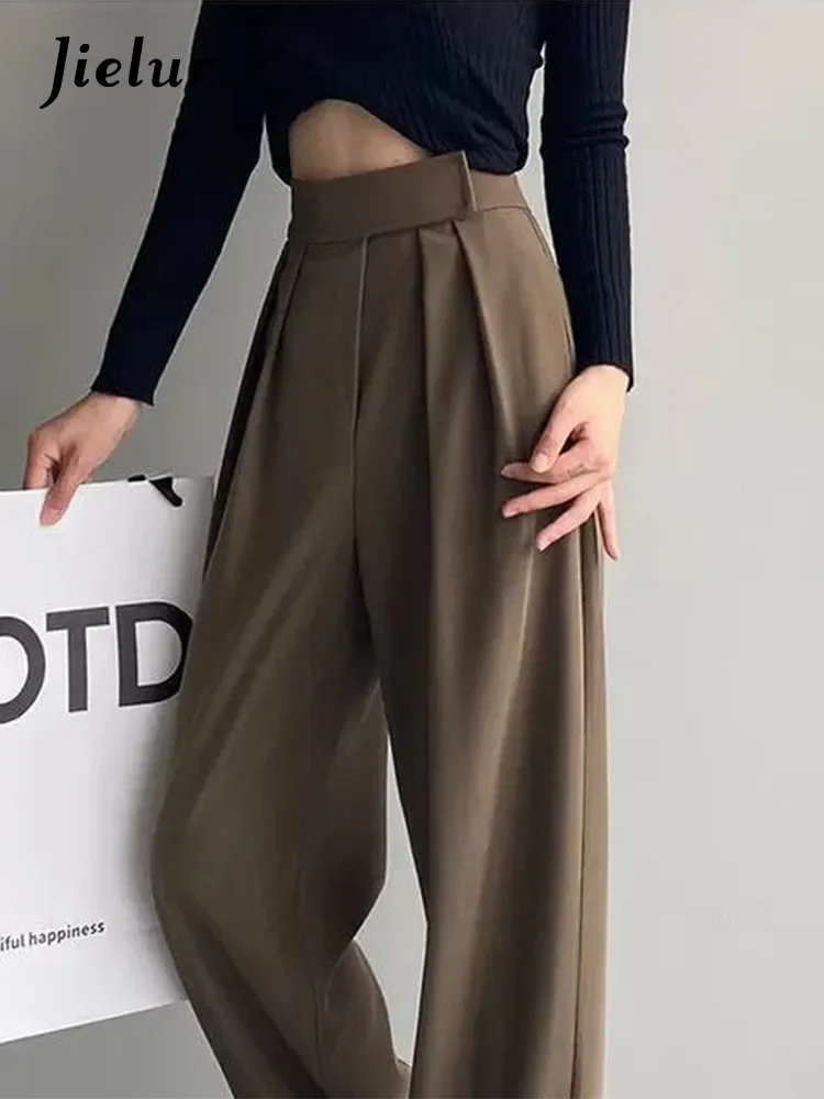 Jielur Gray Classic Suit Wide Leg Women Pants Vintage Palazzo Office Elegant Casual Black Trousers Female High Waist Pants S-XXL