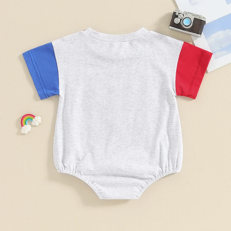 

Newborn Baby 4th of July Outfits Short Sleeve Letter Crewneck Oversized Shirt Romper Independence Day Jumpsuit