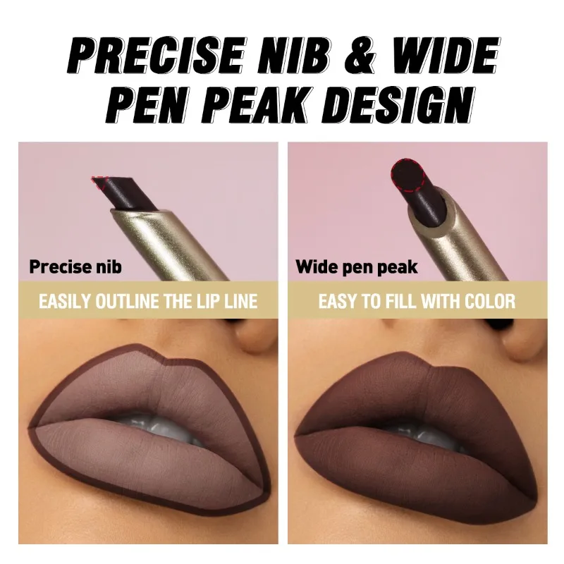Angled Tip Lip Liner Długotrwały matowy kremowy błyszczyk do ust Wodoodporny naturalny brązowy wąski konturówka do ust