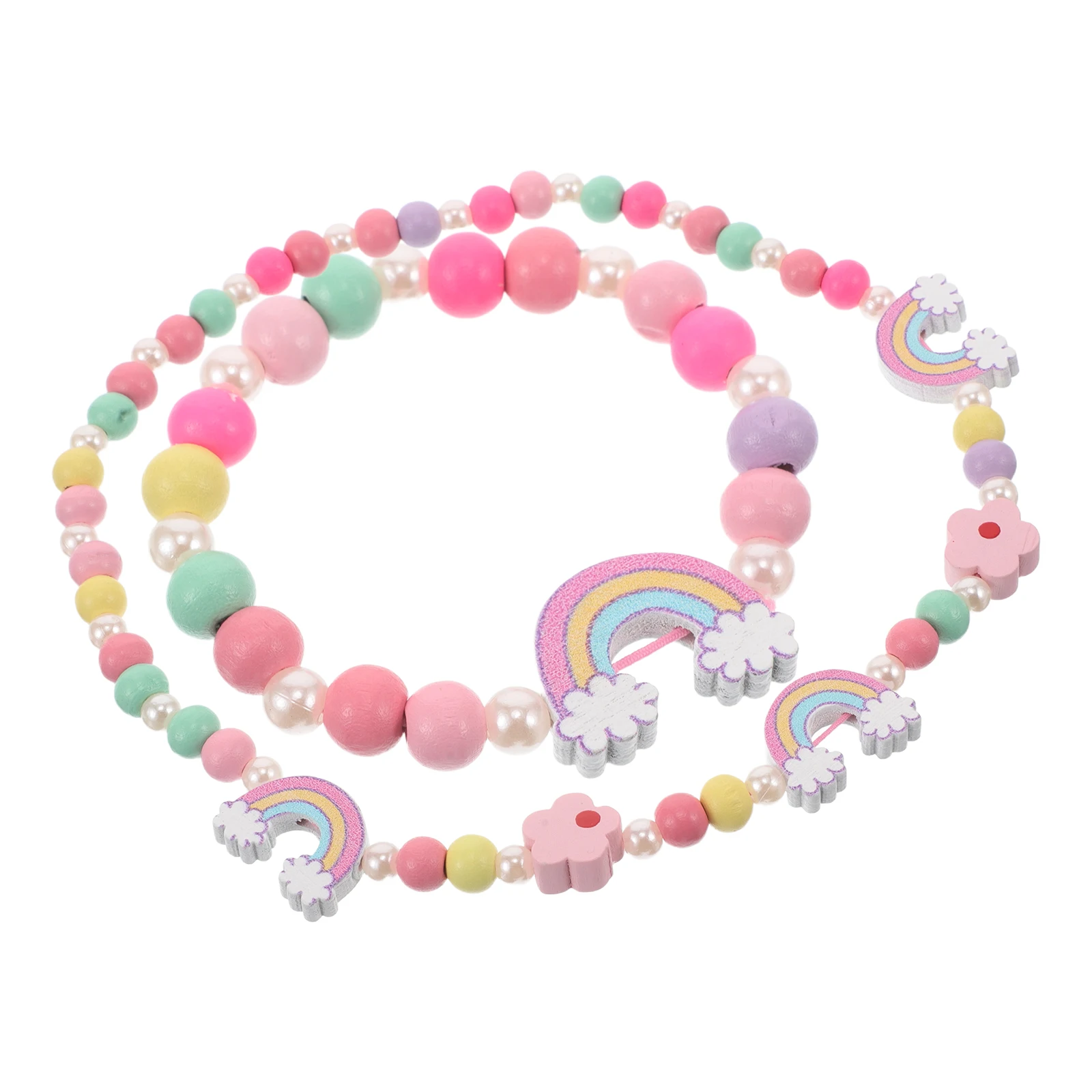 

2pcs 2 Children Bracelets Colorful Beaded Necklace Toddler Jewelry Elastic Boho Charm Summer Adjustable Wood DIY Gift