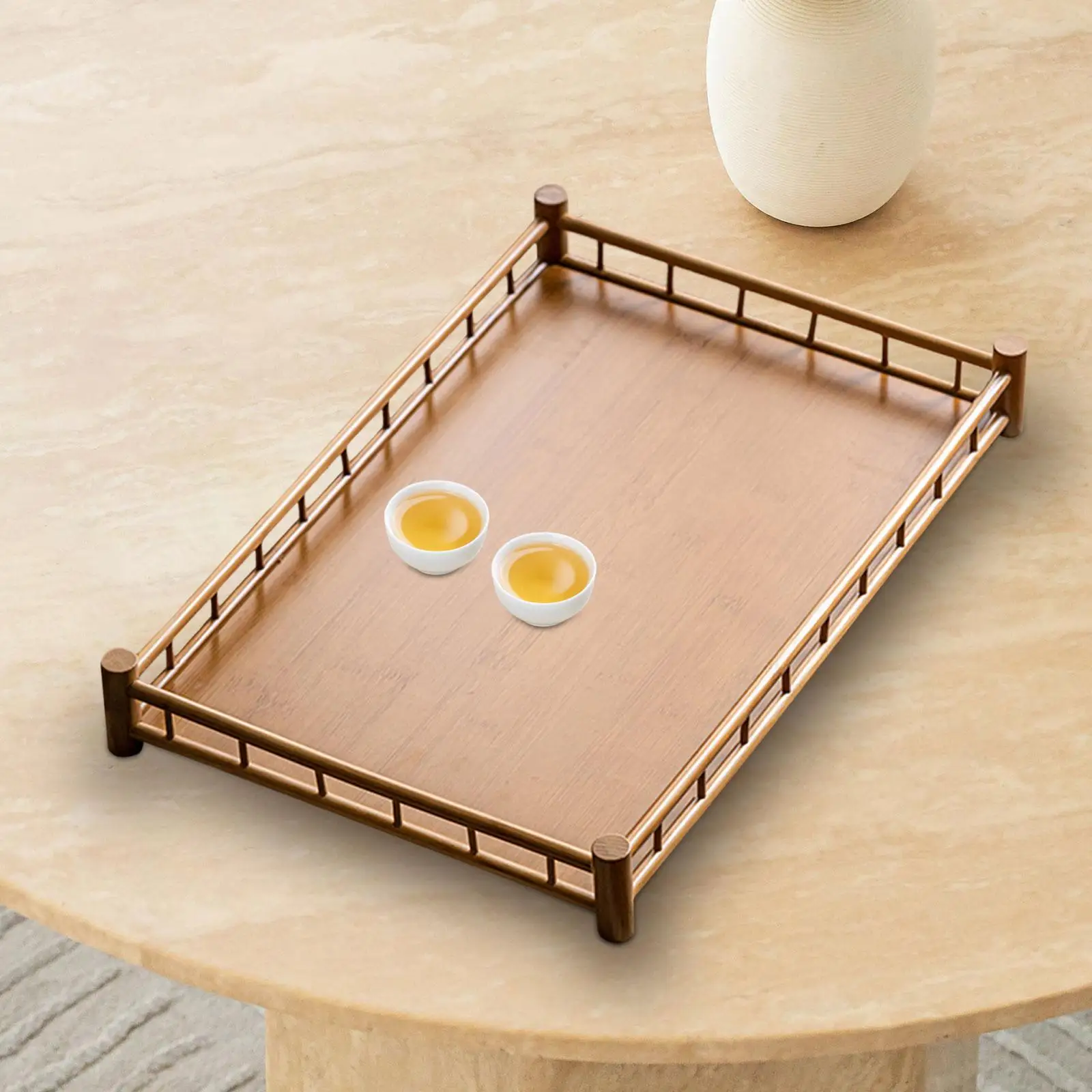Tea Serving Tray Multipurpose Teacups Tableware Tea Plates with Handles Food Tray Bamboo Tea Tray for Lunch Dinner Living Room