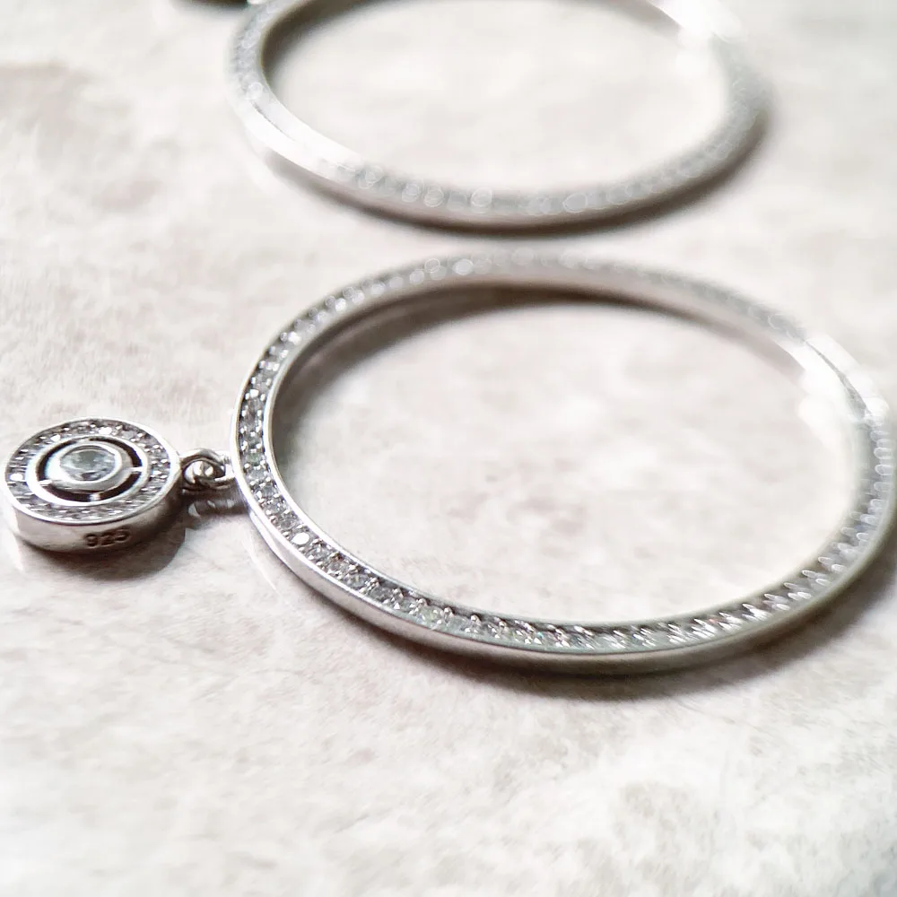 Okrągłe kolczyki wiszące, europejski styl Glam Fine Jewelry dla kobiet prezent ze srebra próby 925 — zdjęcie 7