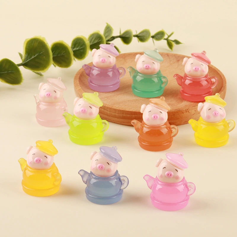 10pcs Luminous Cute Pet Cartoon Teapot Pig DIY Small Ornaments Car Ornaments Toy