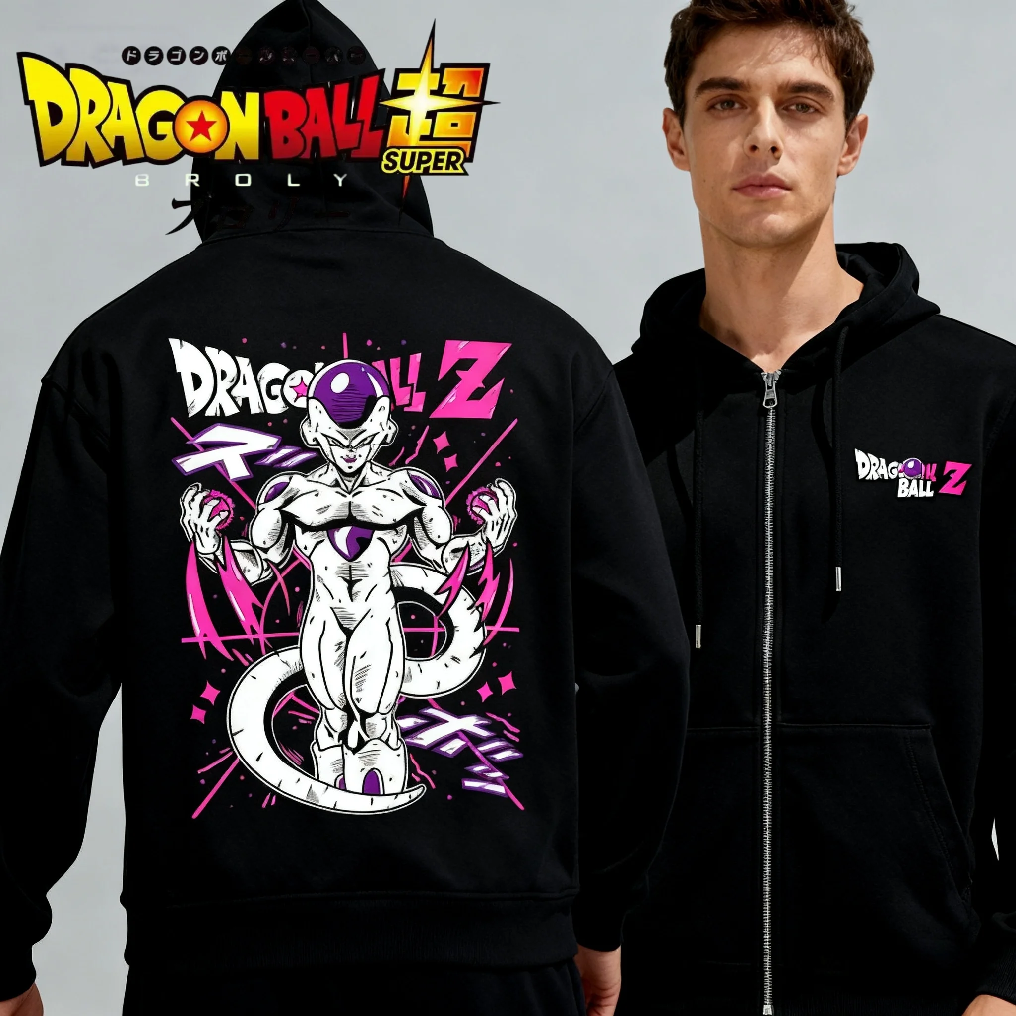 

Осень-зима 2024, мужская куртка Bandai с принтом Dragon Ball, черная хлопковая свободная модная толстовка на молнии с капюшоном, теплая толстовка на подкладке Y2k