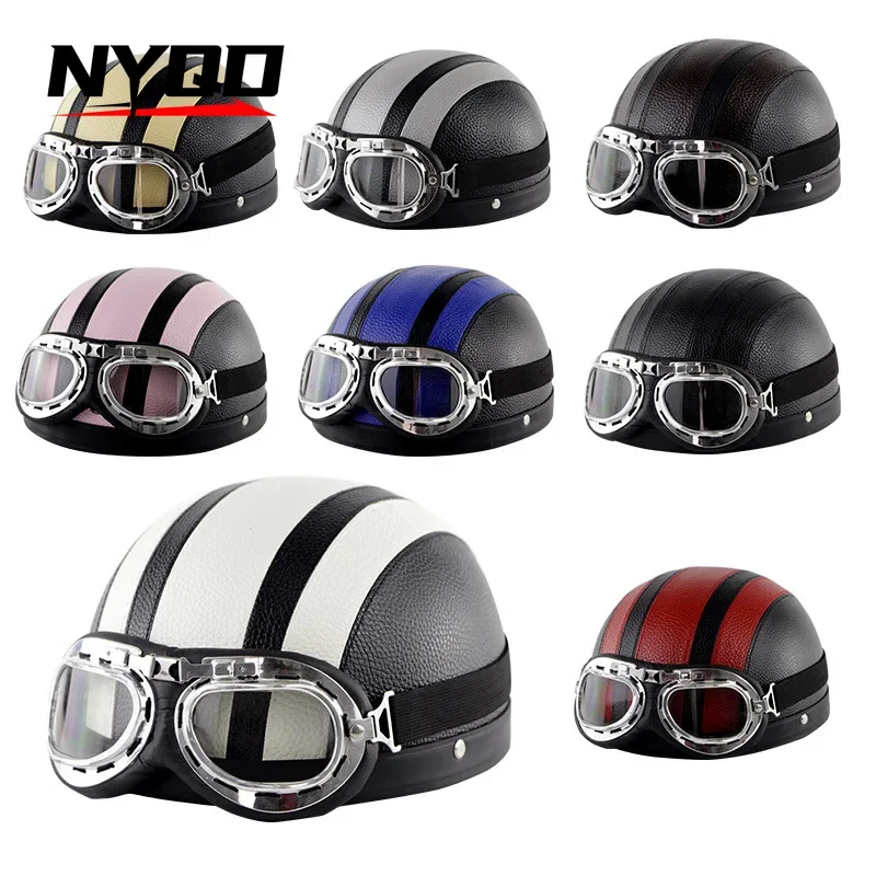 

Motorcycle Vintage Helmet Men Half Helmet for Halley Motocross Open Face Safe Riding Scooter Women Headpiece with Goggles