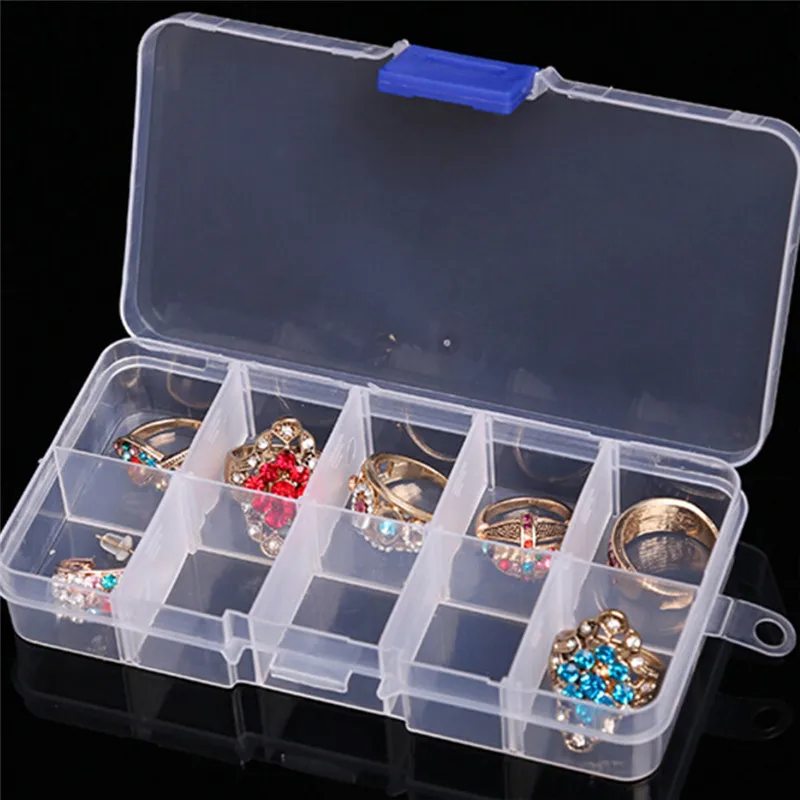 10 Cells Plastic Tool Box Case Jewelry Rings Craft Organizer Storage Beads Tiny Stuff Compartments Containers Makeup Box